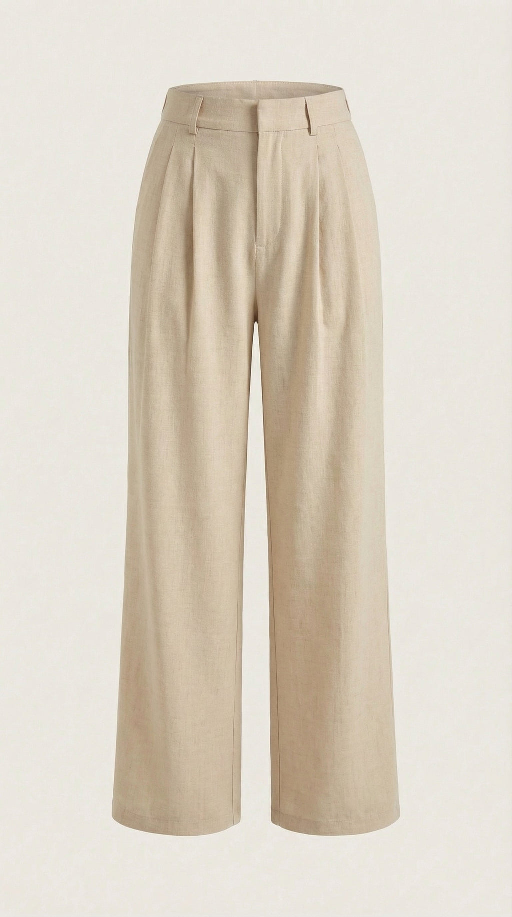 Women’s pleated high-rise wide-leg pants, light beige with straight wide legs