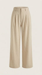 Women’s pleated high-rise wide-leg pants, light beige with straight wide legs