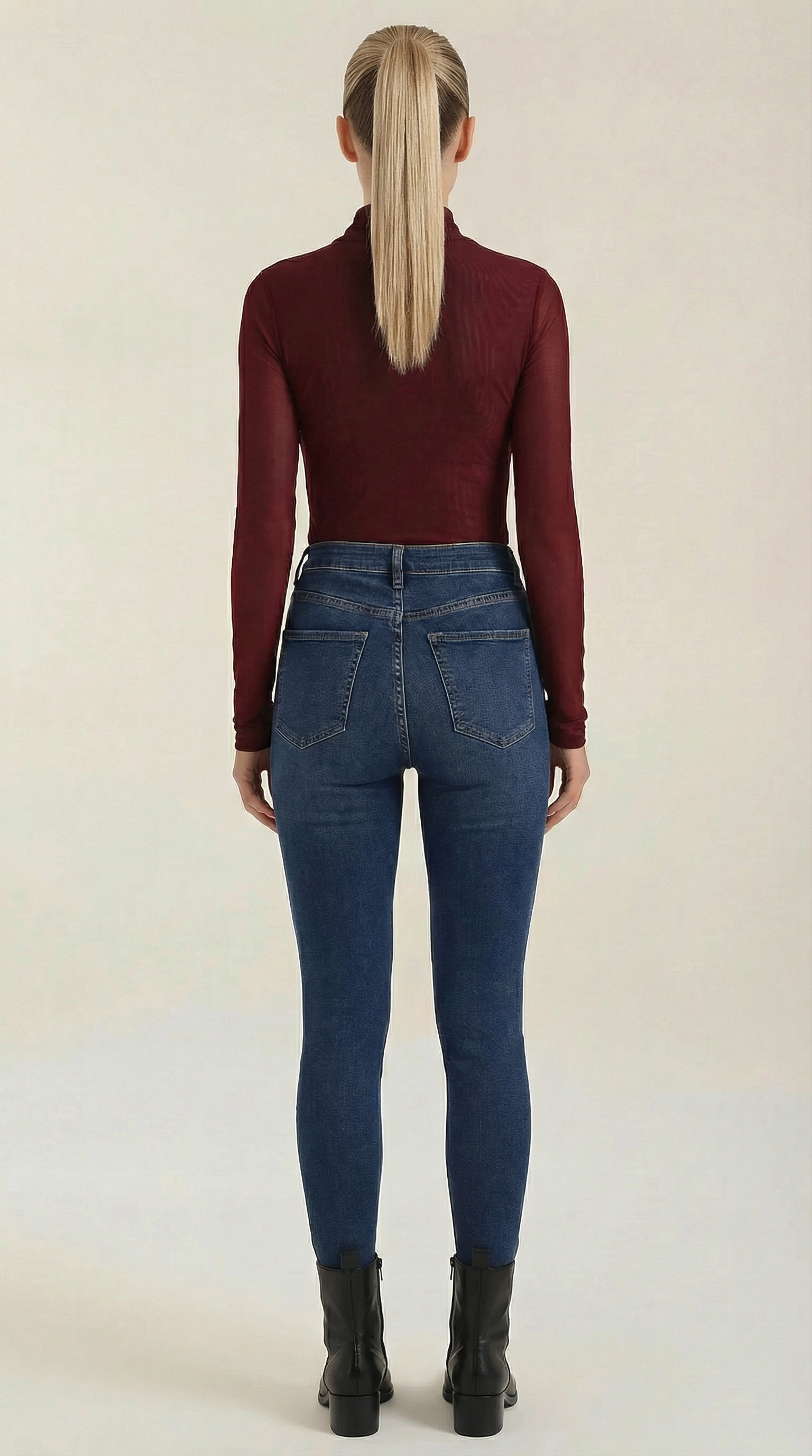 Burgundy sheer wrap mesh top with long sleeves and open back drape