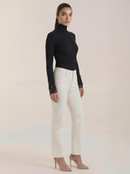 Black ribbed lace-cuff turtleneck with fitted long sleeves